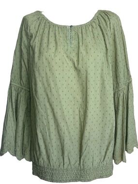 Ruff Hewn Green Cotton Boho Peasant Blouse